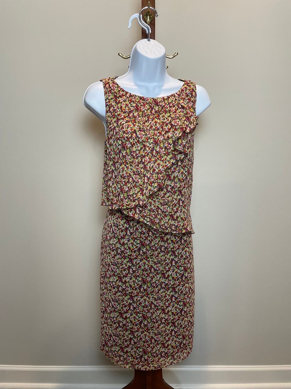 Suzi Chin for Maggy Boutique Floral Layered Chiffon Dress Size 10